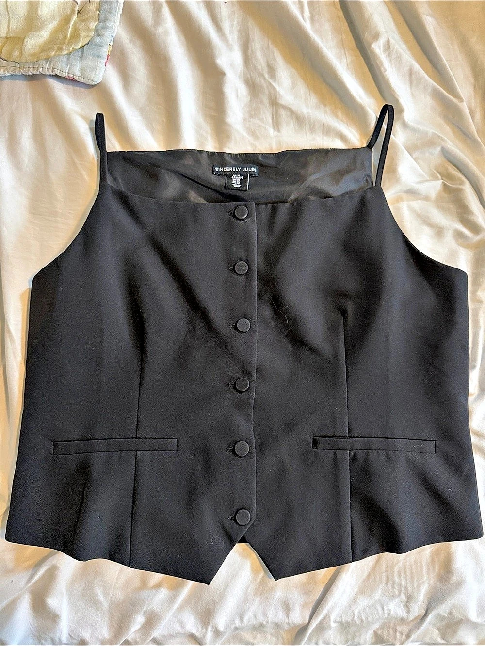 Sincerely Jules Black Tailored Button Front Vest Tank